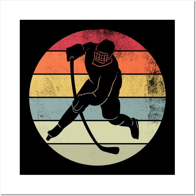 Retro Sunset Hockey Player Gift Wall Art by Illustradise